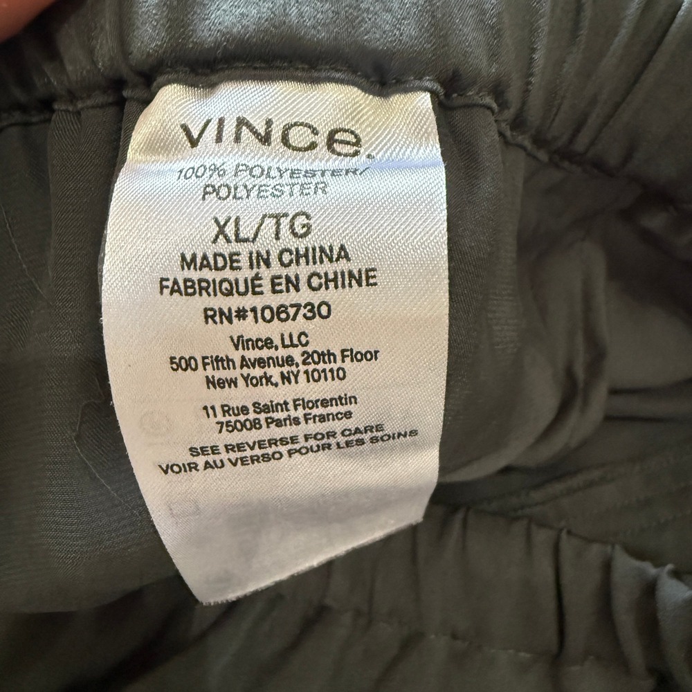 Vince Satin Fluid Bias Cut Wide Leg Drawstring Pants Green Grey XL Minimal - Picture 9 of 12